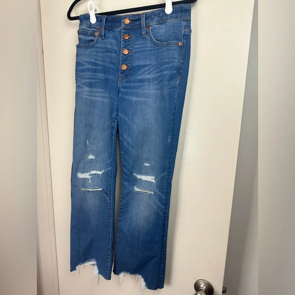 Madewell Button Fly Chewed Hem Kick Flare Cali Demi-Boot Jean in Bronson Wash 28